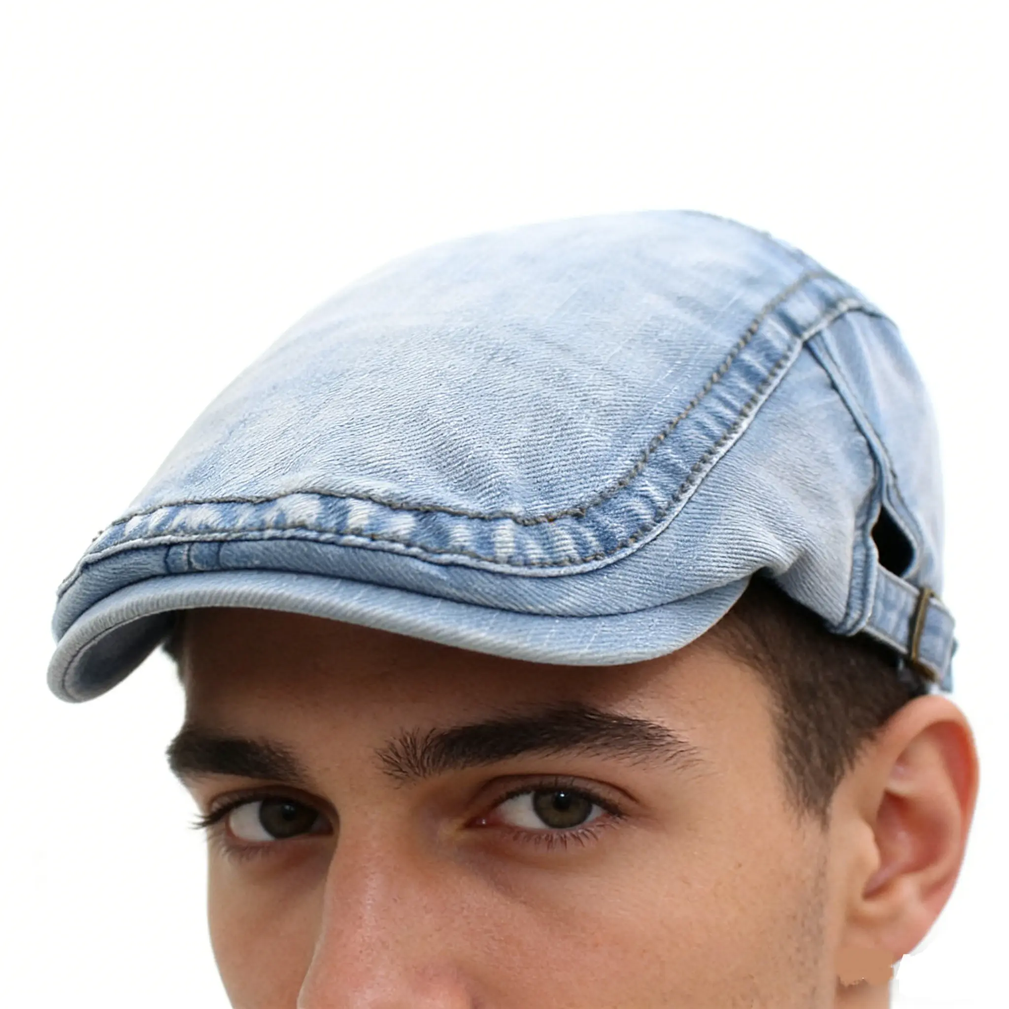 Spring plain washed denim hat for men, retro versatile forward cap for women, sun-shading casual beret, adjustable