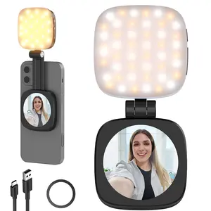 NEEWER BASIC NL48B Magnetic Selfie Light Compatible with MagSafe iPhone, Folding LED Ring Fill Light with Mirror and Stand, Portable Indoor and Outdoor Lighting for Party Makeup Selfie Photography and Video Recording