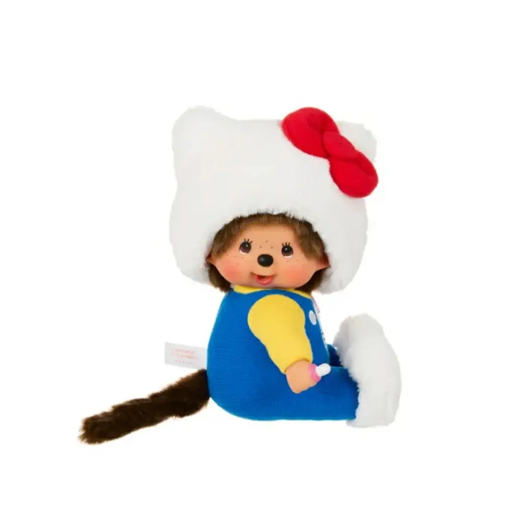 Monchhichi x Hello Kitty Collection 7in Soft Stuffed Animal, Cuddly Doll Gift, Kawaii Aesthetic Toy for Toddlers