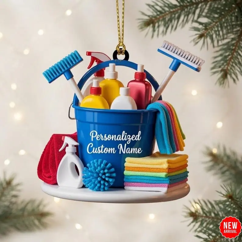 Personalized Cleaning Bucket Christmas Ornament, Custom Housekeeper Gift Keepsake