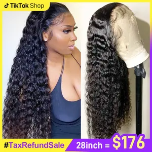 【Clearance】FORGIRL FOREVER 32inch 13x6 Water Wave Human Hair Lace Frontal Wig Pre-plucked Deep Wave Curly Transparent Lace Front Human Hair Wigs For Women