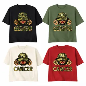 [Full 12 Zodiac] Camo Zodiac Tshirt  – Afro Woman Astrology Sign Pullover with Sparkly Hat Graphic, Unisex Horoscope Crewneck Gift for Black, Military Green, Red, Sand Color