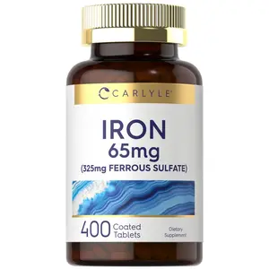 Carlyle Iron Ferrous Sulfate 365mg, 65 mg | 400 Tablets | Non-GMO, Gluten Free, and Vegetarian Supplement | High Potency