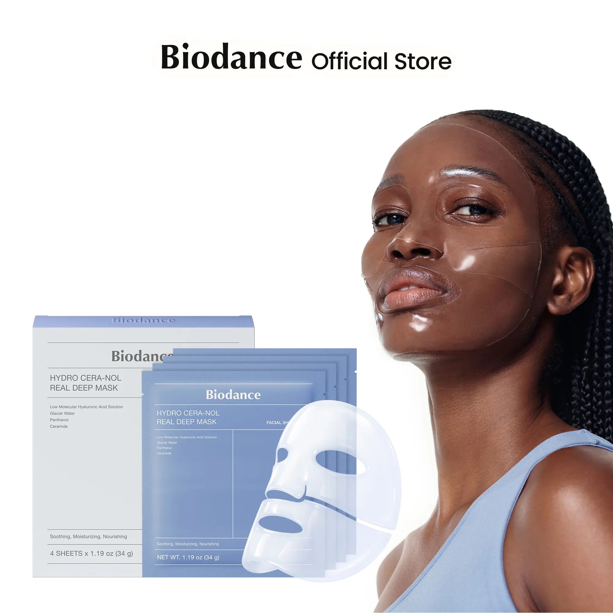 [Biodance Official] Ceranol Hydrogel Real Deep mask -  Soothing, Moisturizing, Nourishing, Hypoallergenic, Hydrating, Cooling Skin, Sensitive Skin Repair K-beauty Sleeping Mask,  Overnight Face Mask, TikTok Exclusive Bundle(4ea)