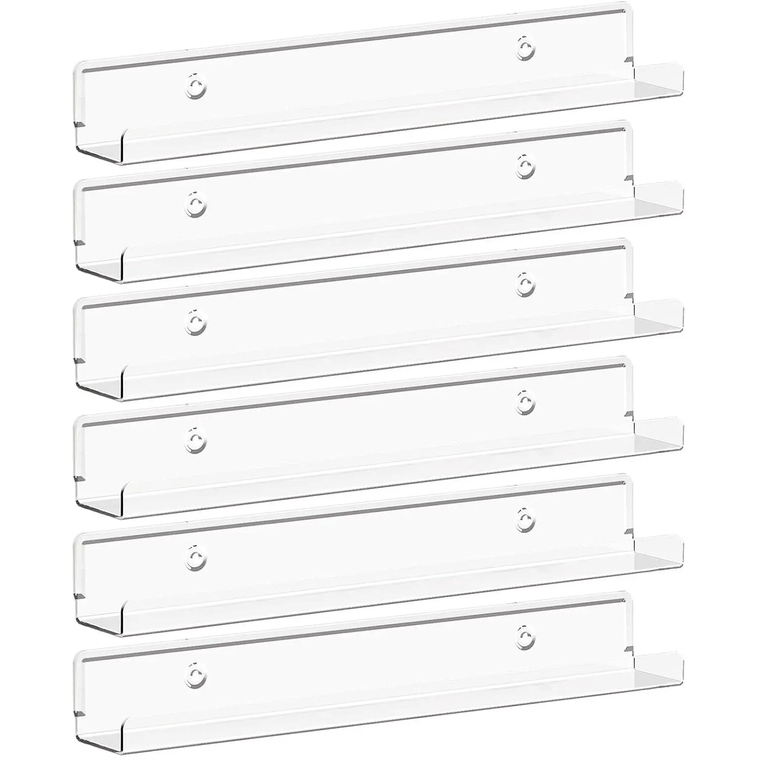 1.5" x 12" Floating Shelves for Vinyl Record 6 Pack  Clear Wall Shelves for Nail Polish/Book/Picture/Makeup, Acrylic Display Shelf Organizer for Bedroom, Living Room, Bathroom, Room Decor