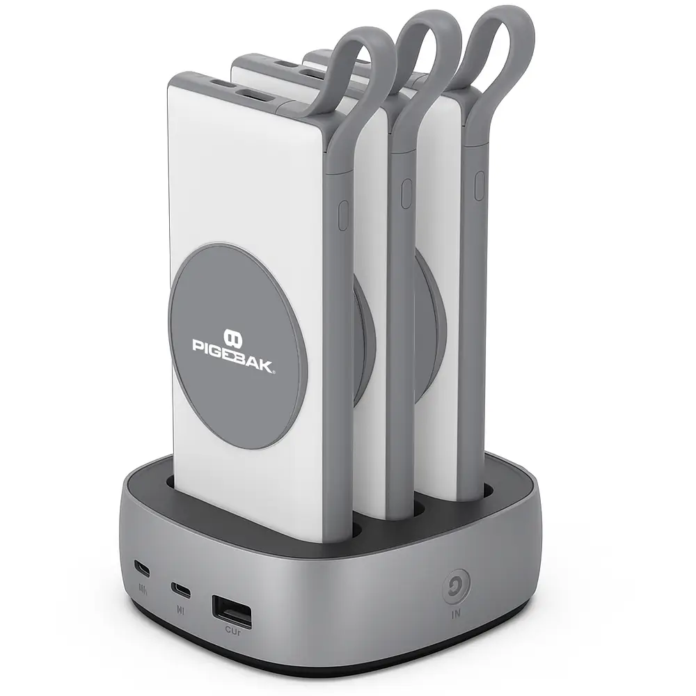 PIGEBAK Wireless 10K Trio Ultra Slim 10000mAh Portable Charger and Charging Station with built in cables compatible with Smartphones, Tablets, Headphones, Speakers, Gaming Controllers and More!