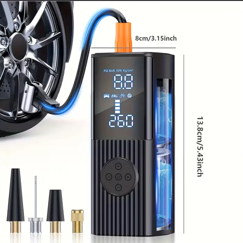 150PSI Portable Tire Inflator with Digital Pressure Gauge, Car Tire Pump, 210 PSI, 22 Cylinders, Rechargeable Battery, LED Light, Cordless Air Pump, Wireless Bicycle Tire Pump, Suitable for Cars, Motorcycles, Bicycles, Balls, Etc., New