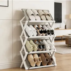 4-Tier Shoe Rack Organizer, Stackable Shoe Storage Shelf, No-Assembly Foldable Design, Space-Saving PP Storage Stand for Living Room Balcony Entryway Hallway