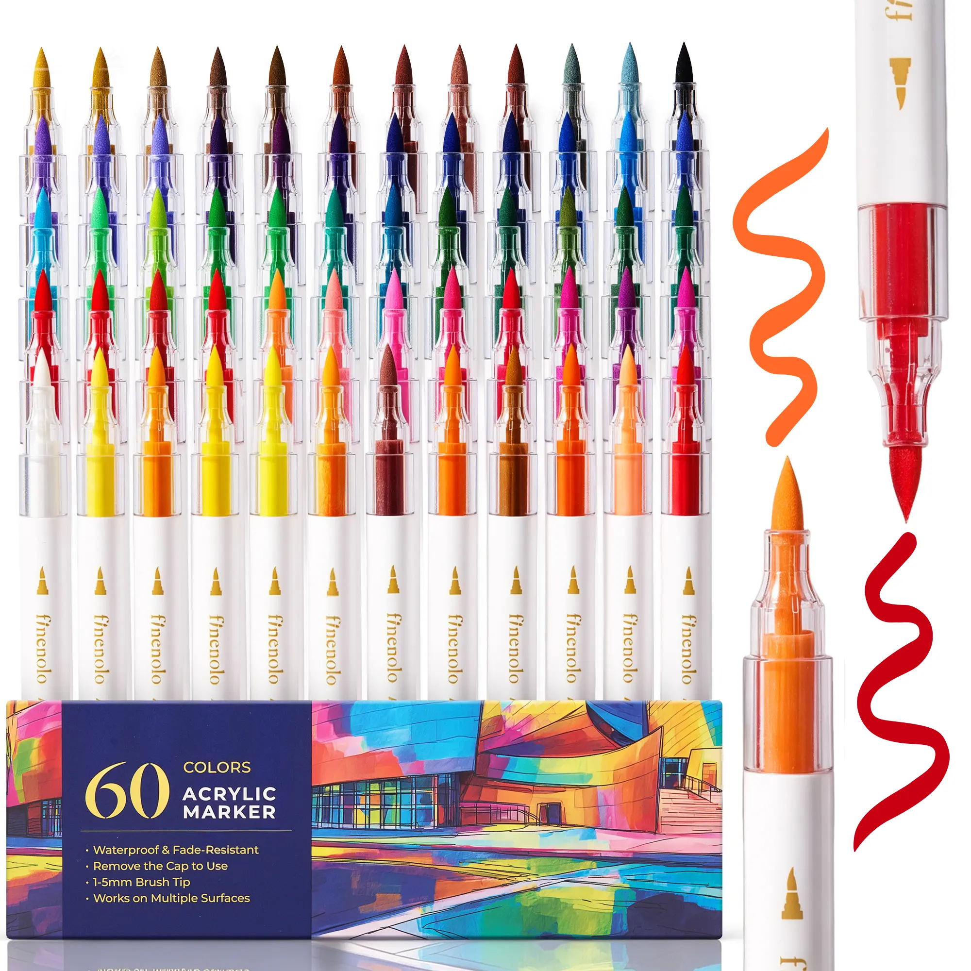 FINENOLO Brush Tip Acrylic Paint Markers Set (24/36/60 Pack) with Portable Stackable Storage Box, Premium Acrylic Paint Pens for Rock Painting, Fabric, Ceramic, Wood, Canvas, DIY Crafts Art Supplies DealsforYouDays
