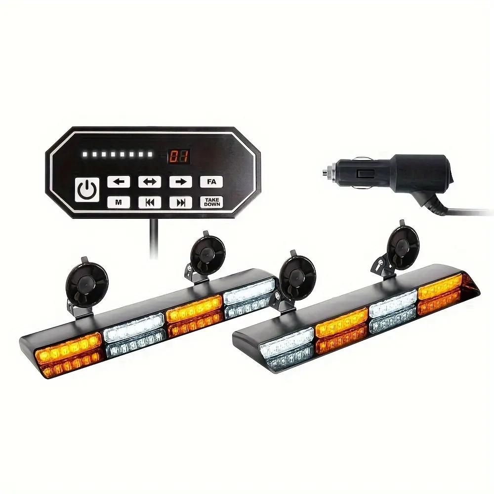 2x16.8 Inch LED Work Lights, Amber White Security Light w/Take Down, 48LED Work Light with Controller, Safety Light for Truck Vehicles (12V)