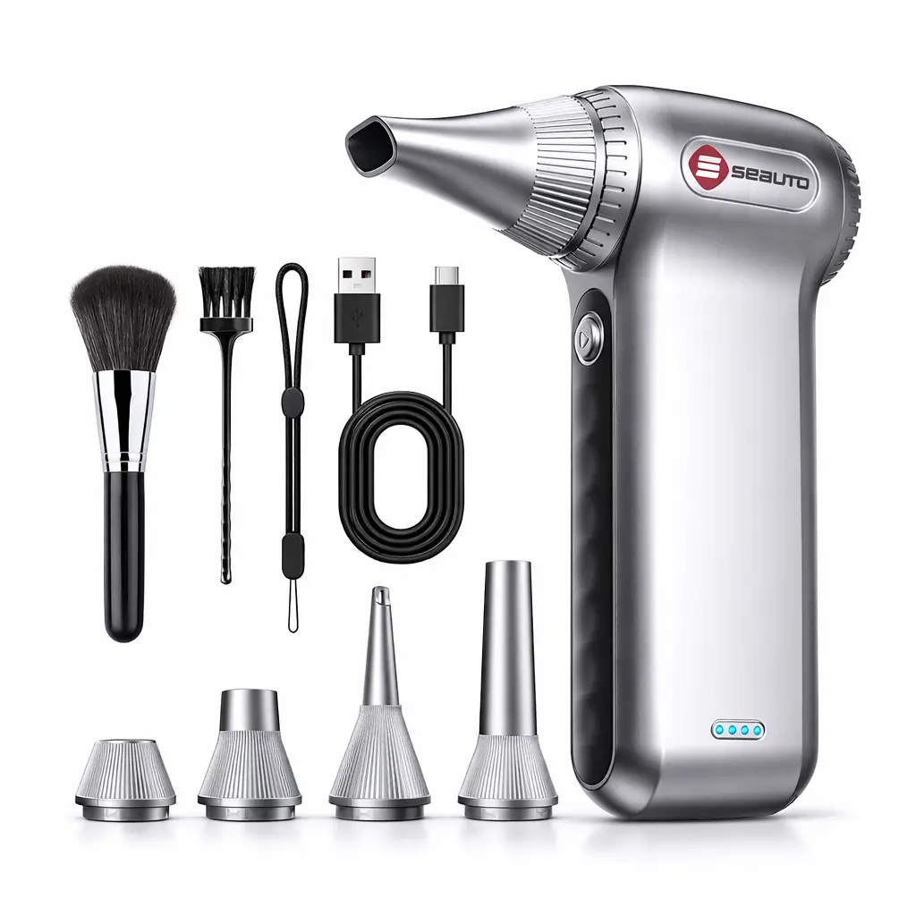 Seauto TF-01 Compact Handheld Cordless Electric Air Duster with Nozzles, 125000 RPM 3-Speed Control, Type-C USB Rechargeable Air Blower with Built-In Battery, Dust Removal Cleaner for Camera Lens, PC Fans, Handheld Form #tiktokshopbacktoschool #sohochic