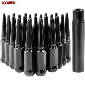 24PCS M14x1.5 Black Closed End Wheel Spike Lug Nuts for Silverado Sierra Ram 1500 F150 Aftermarket Wheels, 14mmx1.5 Lug Nuts with 1 Socket Key for Truck Aftermarket Wheel Accessories