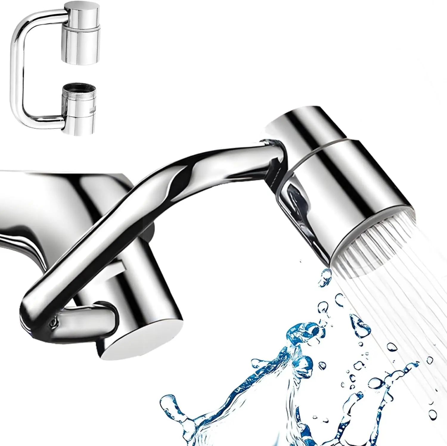 1080° Swivel Faucet Extender Universal Sink Aerator with 2-Mode Splash Filter Rotatable Robotic Arm for Kitchen & Bathroom Easy Hand Hair Face Washing