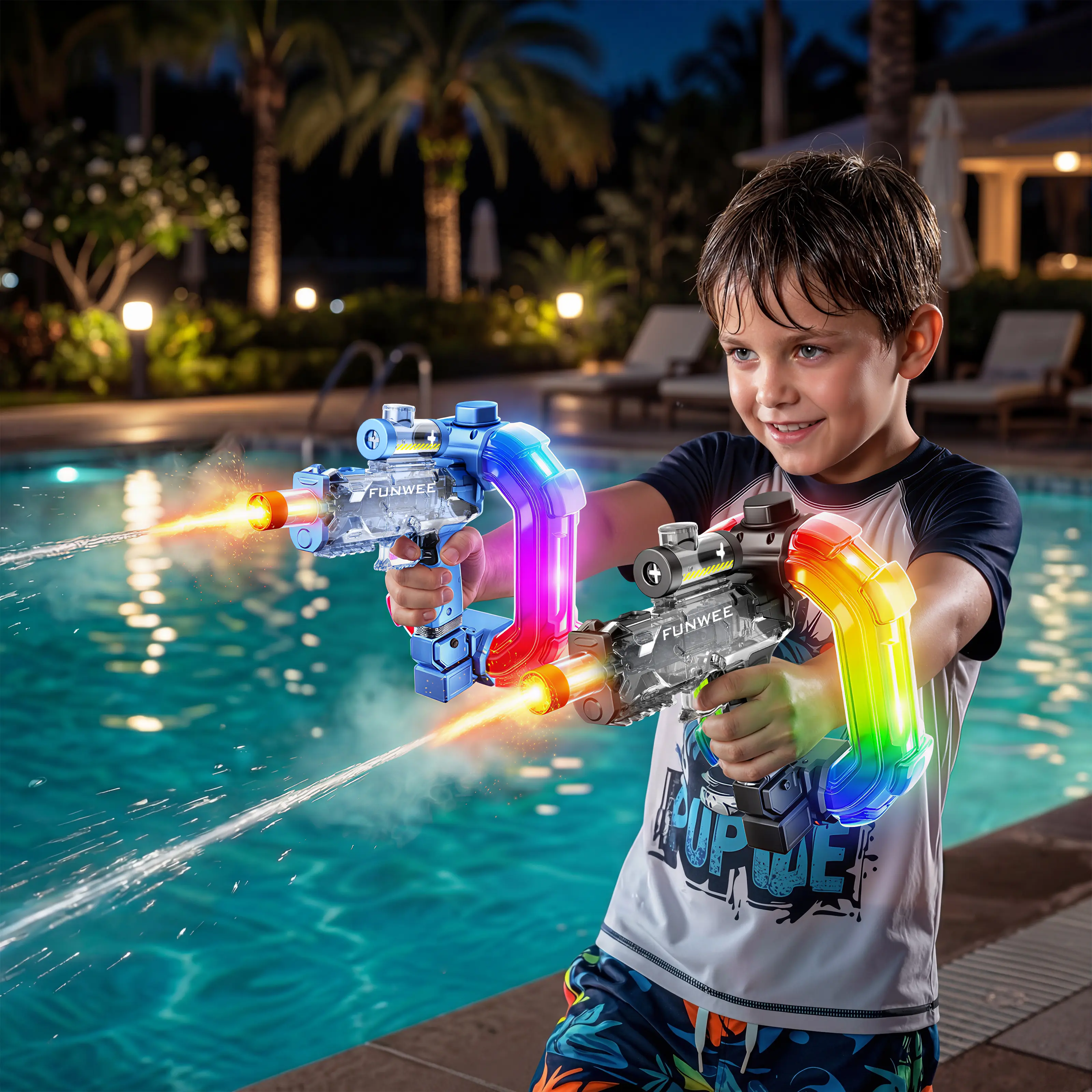 FUNWEE Ultimate Battle Powerful Electric Water Gun, automatic squirt gun with glowing realistic muzzle, 26oz for circle, 12oz standard, up to 26 ft range, outdoor summer swimming pool toy for adults and kids, toys for gifts tactical multiplayer team toy S