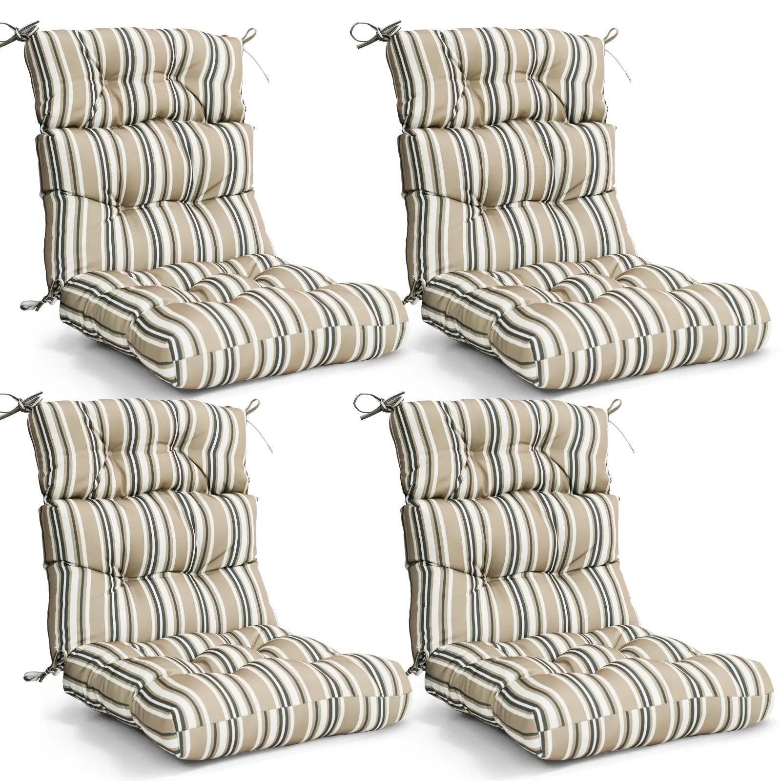 Tufted Outdoor/Indoor High Back Patio Chair Cushions, 4 Pack, 46'' x 22''