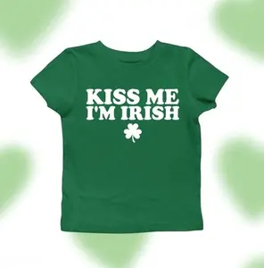 Kiss Me I'm Irish 90s Baby Tee, Irish Baby Tee, Women's Fitted Tee, St Pattys Baby Tee, St Patricks Day Shirt, 90s Style Tee