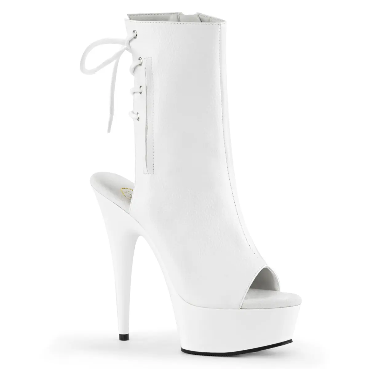 Pleaser Delight-1018 Ankle Boots for Women in Vegan Leather, Peep-Toe Stiletto Platform Shoe with 6" Heel, Lace-Up Back & Hidden Pocket, Footwear, Statement Shoes, White Vegan Leather/White, Party, Synthetic