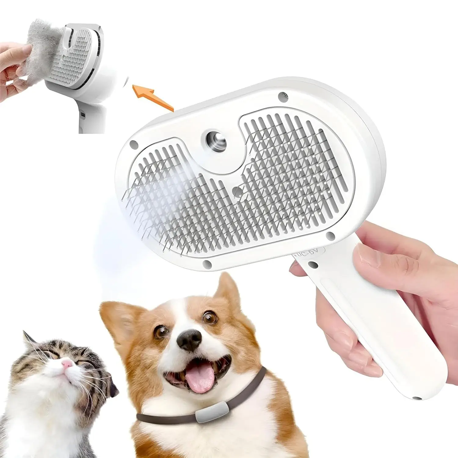 3 in 1 Cat Steam Brush, Pet Spray Hair Removal Comb with Release Button for Shedding & Grooming, Water Brush for Indoor Cats Dogs, Pet Grooming Brush & Rake Tool - Removes Mats, Tangles | Dog Grooming Essential