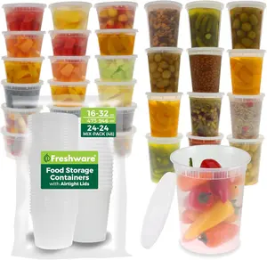 Freshware 48 Pack Deli Food Storage Containers with Lids – 16 & 32 oz Meal Prep Containers, Leakproof, BPA Free, Microwave & Freezer Safe