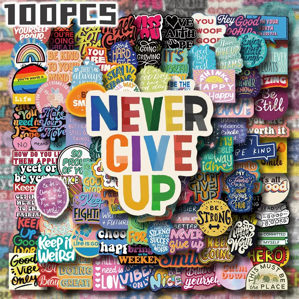 100PCS American Inspirational Quotes Aesthetic Fun Stickers Pack, Motivational Short Phrase Typography Vinyl Stickers for Laptop Water Bottle Phone Case Skateboard Journal Scrapbook DIY Decoration