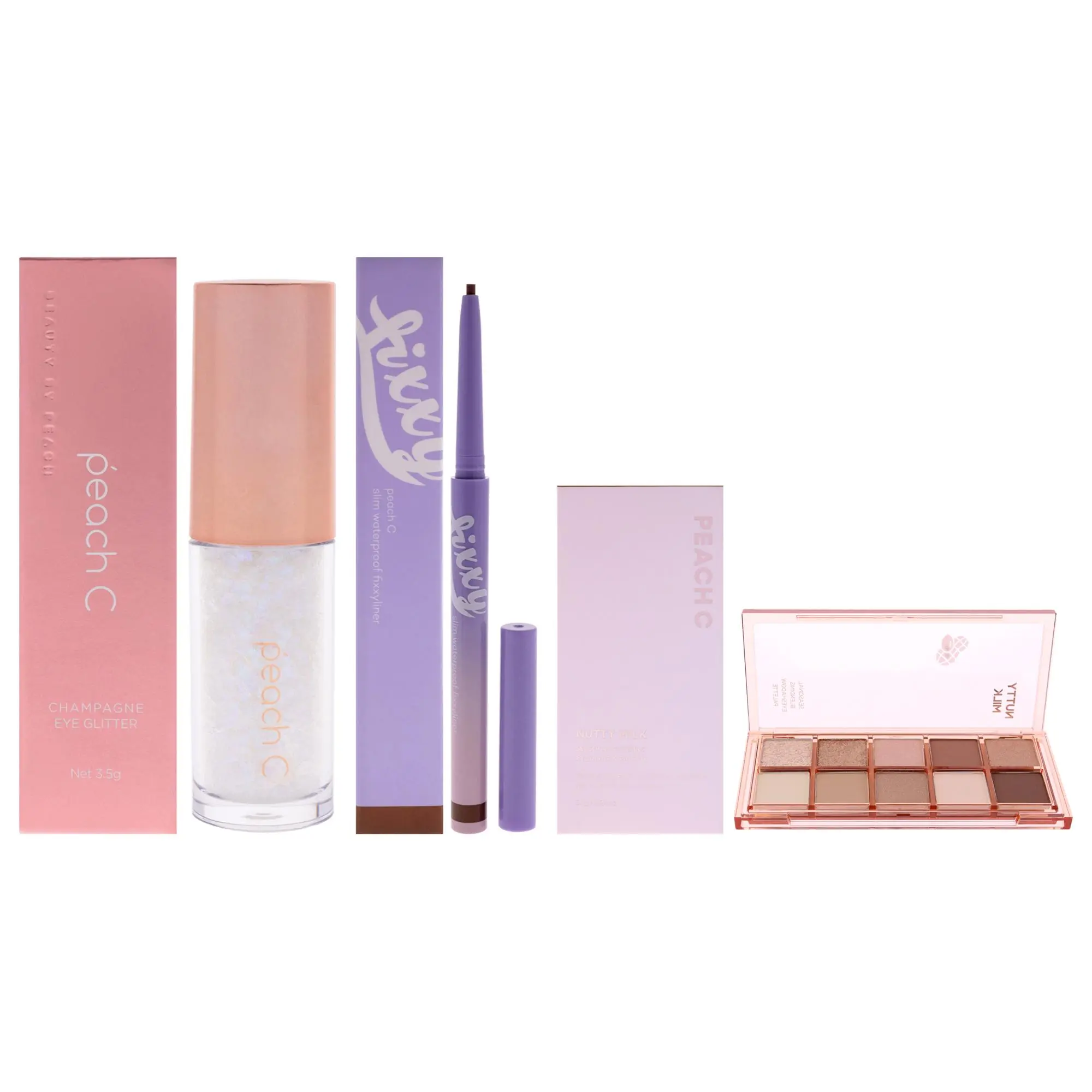 Peach C Kit by Peach C for Women - 3 Pc Kit 0.12oz Eye Shadow - 01 Pure White, 0.04 Eyeliner - 03 Soft Brown, 0.34oz Eye Shadow - 05 Nutty Milk, Makeup, Women Makeup, Kit Set