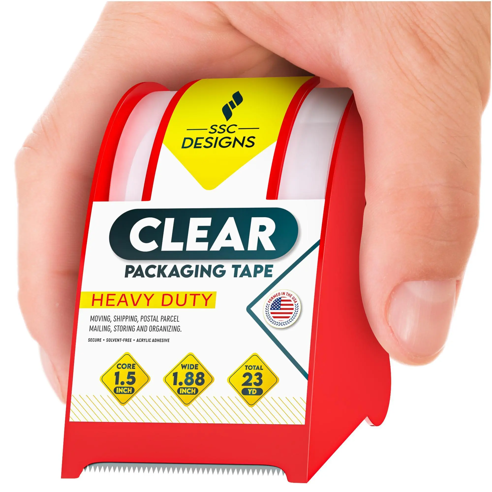 Packing Tape with Dispenser Packaging Shipping Refill Clear Mailing Moving Supplies Sticky Office Small Business 1.88" Wide x 23 Yards x 1.5" Inch Core