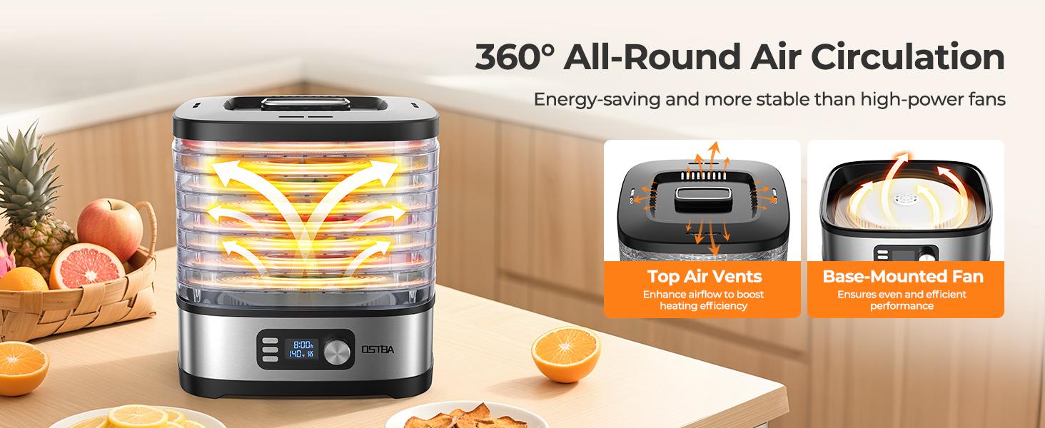 OSTBA 8-Tray Food Dehydrator, 72H Timer & Temp Control up to 158℉, Includes 8 Mesh Sheets, 1 Fruit Roll Tray, 1 Tongs, Recipe Book for Jerky, Fruit, Meat, Vegetables, Herbs, BPA-Free OSTBA 8-Tray Food Dehydrator, 72H Timer & Temp Control up to 158℉, Includes 8 Mesh Sheets, 1 Fruit Roll Tray, 1 Tongs, Recipe Book for Jerky, Fruit, Meat, Vegetables, Herbs, BPA-Free