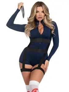 Leg Avenue Vibe Killer Costume - Iconic Blue Bodysuit with Zipper Front for Halloween Cosplay Women's Wear
