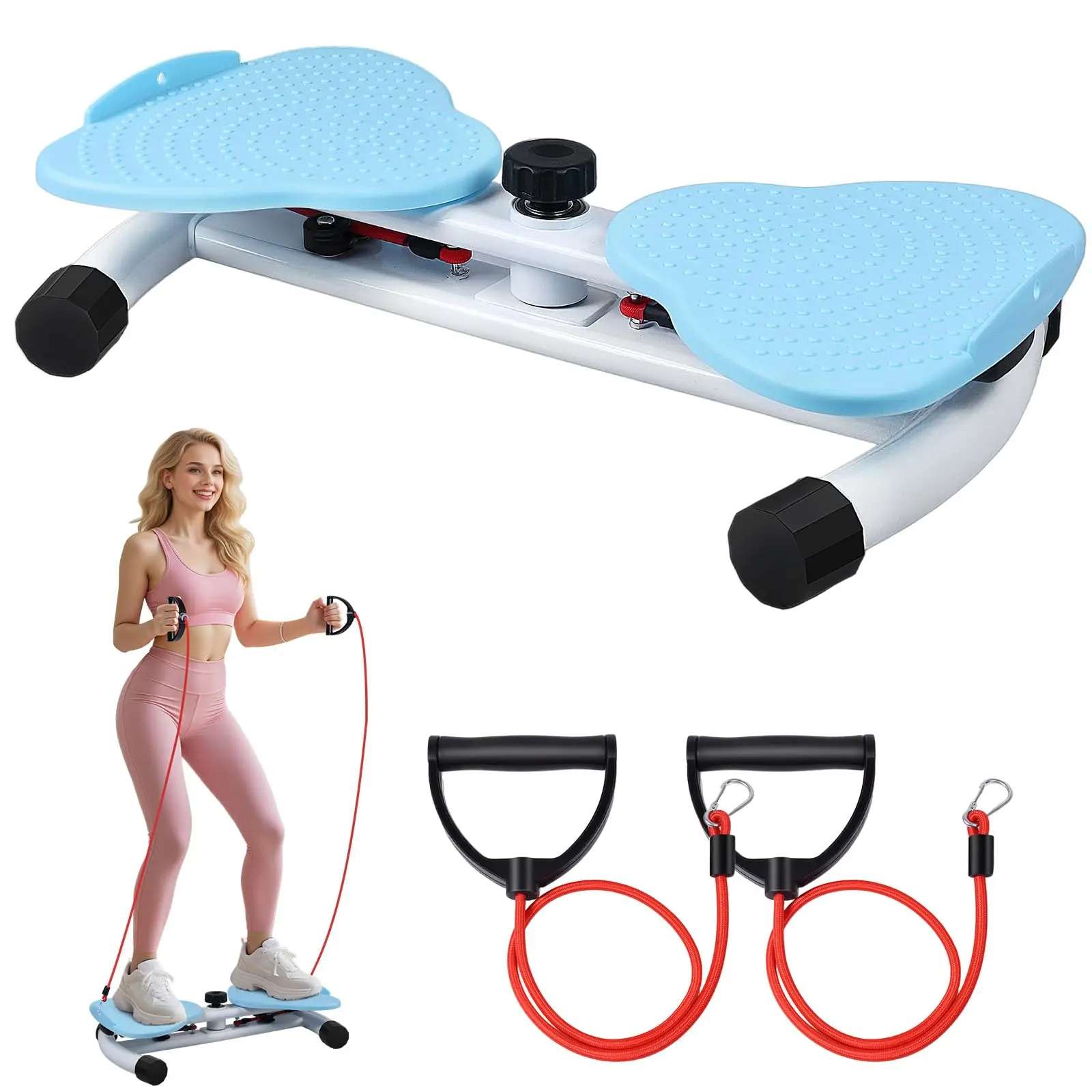 Waist Twisting Trainer - Unisex Adult Plastic/Metal Core Exercise Equipment, Dual-Pedal Flexible Rotation, Non-Slip Footrest, Silent Bearing, Compact Portable Indoor Gym Gear, Detachable Elastic Resistance Bands, Easy Storage Home Workout Gear