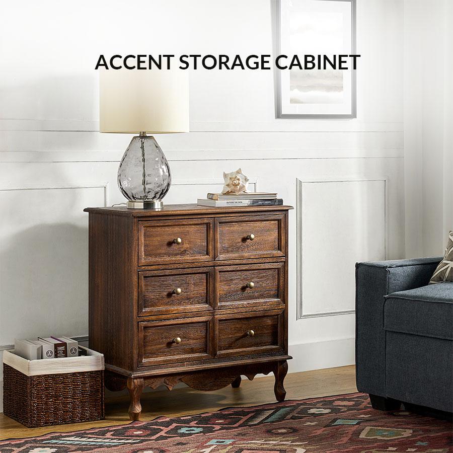 Hulala Galatea 30'' Tall End Table 3-Drawer Farmhouse Cabinet/Nightstand with Built-in Power Strip, Faux Six-Drawer, Solid Wood Legs & Adjustable Feet