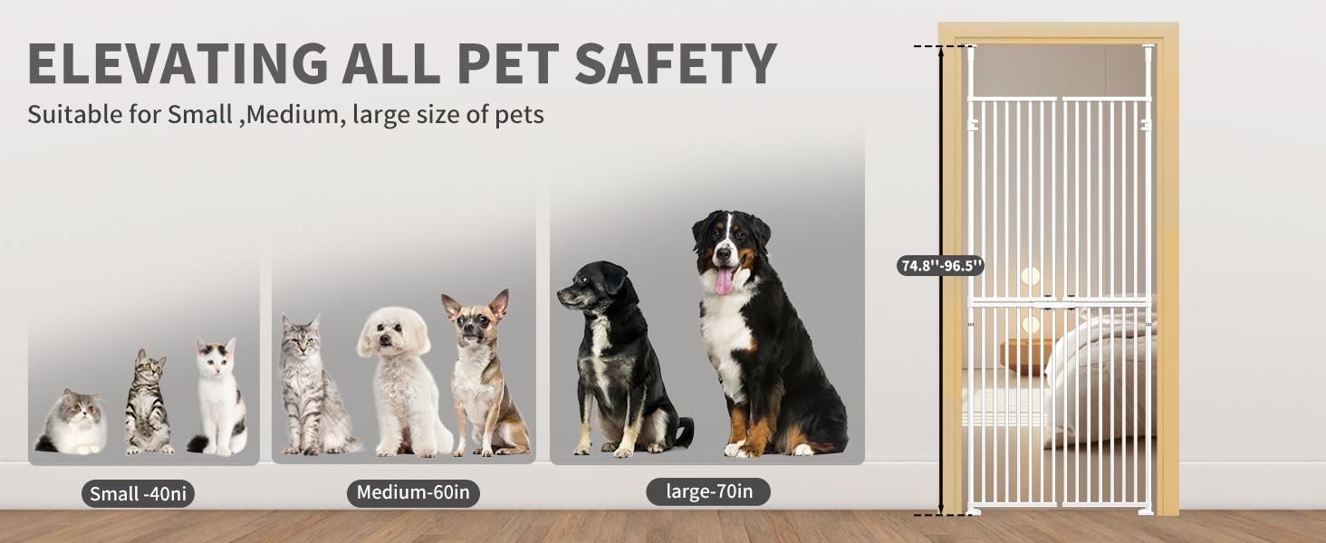 Lilypelle 74.8 Inch Extra Tall Cat Pet Gate, Adjustable 33.4-35.8 Inch Wide, No Drilling Pressure Mounted, Walk Through Swing Safety Gate for Pets, Double Door for Doorways, Stairs, Kitchen, House