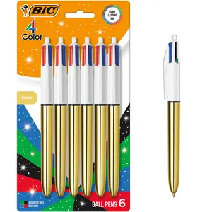 BIC 4 Color Shine Retractable Ballpoint Pen, Versatile 1.0 mm Medium Point, 6-Count in Assorted Ink