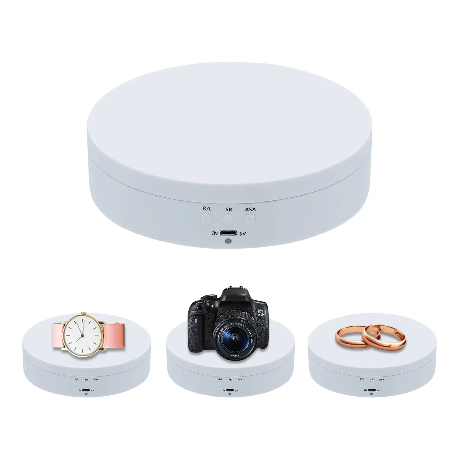 Mcbazel 360 Degree Rotating Display Stand, 5.4 Inches Electric Rotating Turntable with Low Noise for Jewelry/Photography Products/Watch/Cup and ect - The Load-Bearing Capacity is About 3kg(White)