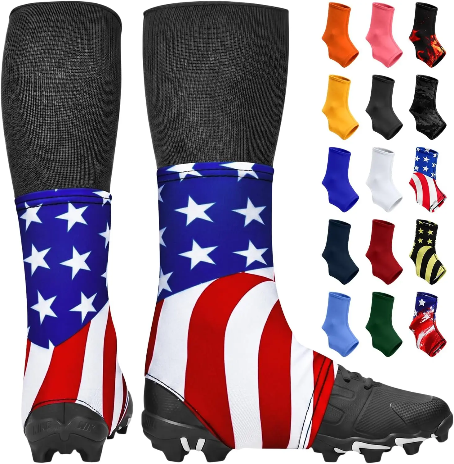 Exxact Sports Football Spats Cleat Covers - Football Spats for Men & Boys, Spats for Cleats, Lace Covers, (USA FLAG)