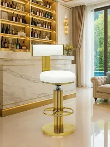 Luxury Gold Swivel Bar Stool with Adjustable Lift – Genuine Leather Seat