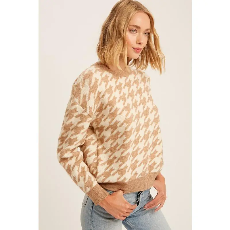 Blanche- Houndstooth Crew Neck Sweater