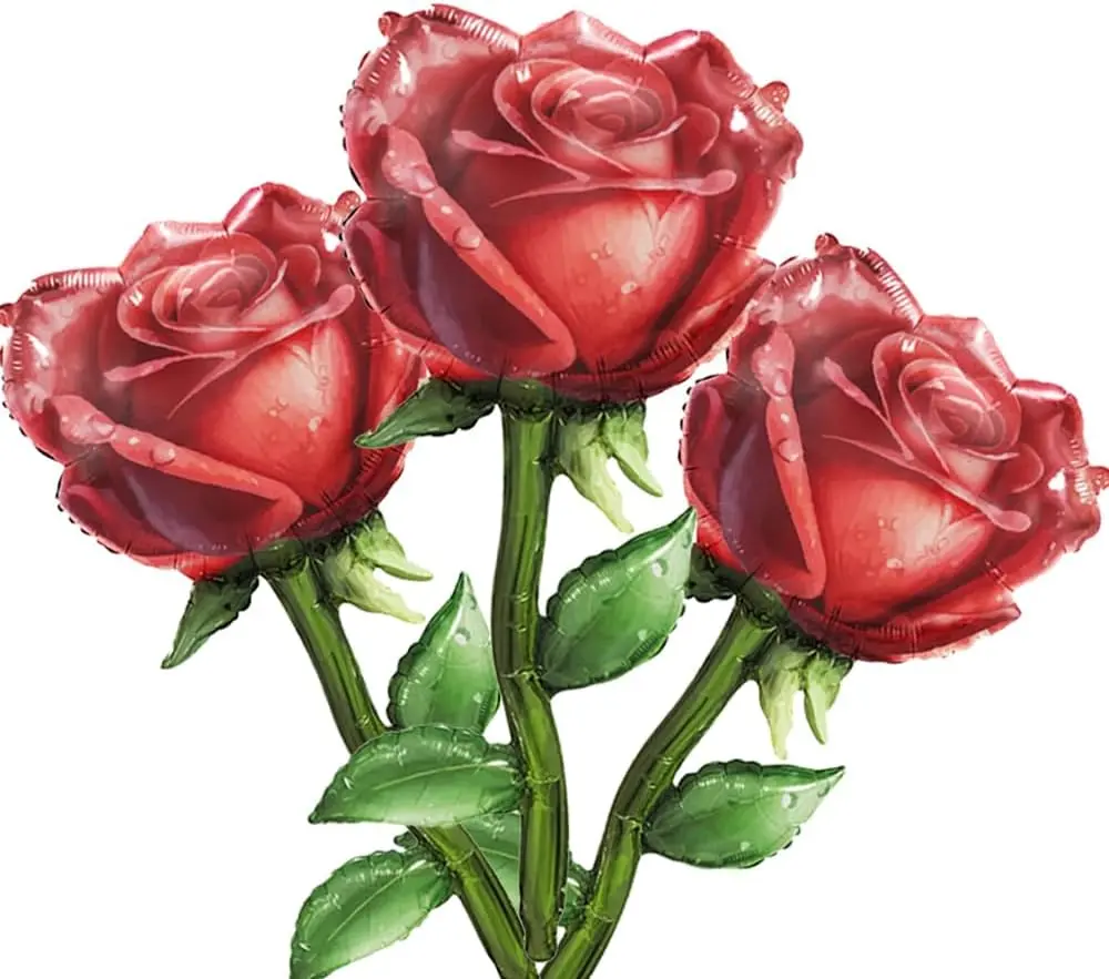 Dark Red Rose Flower Foil Balloons Floral Wildflower  Party Balloons I Love You Themed Balloon Decor for Wedding Happy Anniversary Proposal Party Decorations Romantic Decorations Special Night