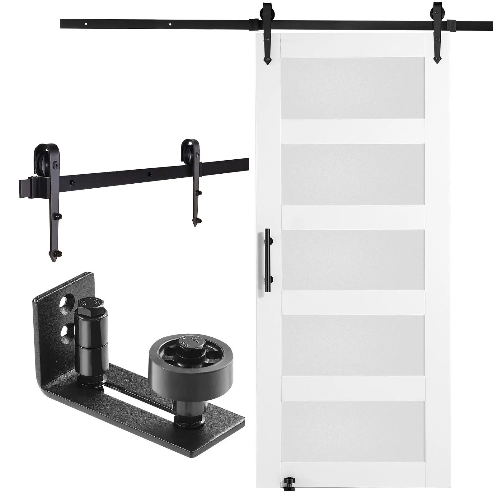 VEVOR Barn Door and Hardware Kit,  , 36" x 84" Wood and Glass Sliding Barn Door, Smoothly and Quietly, Barn Door Kit with 8-in-1 Floor Guide and Door Handle, Spruce Wood Slab and Frosted Glass#BackToSchool