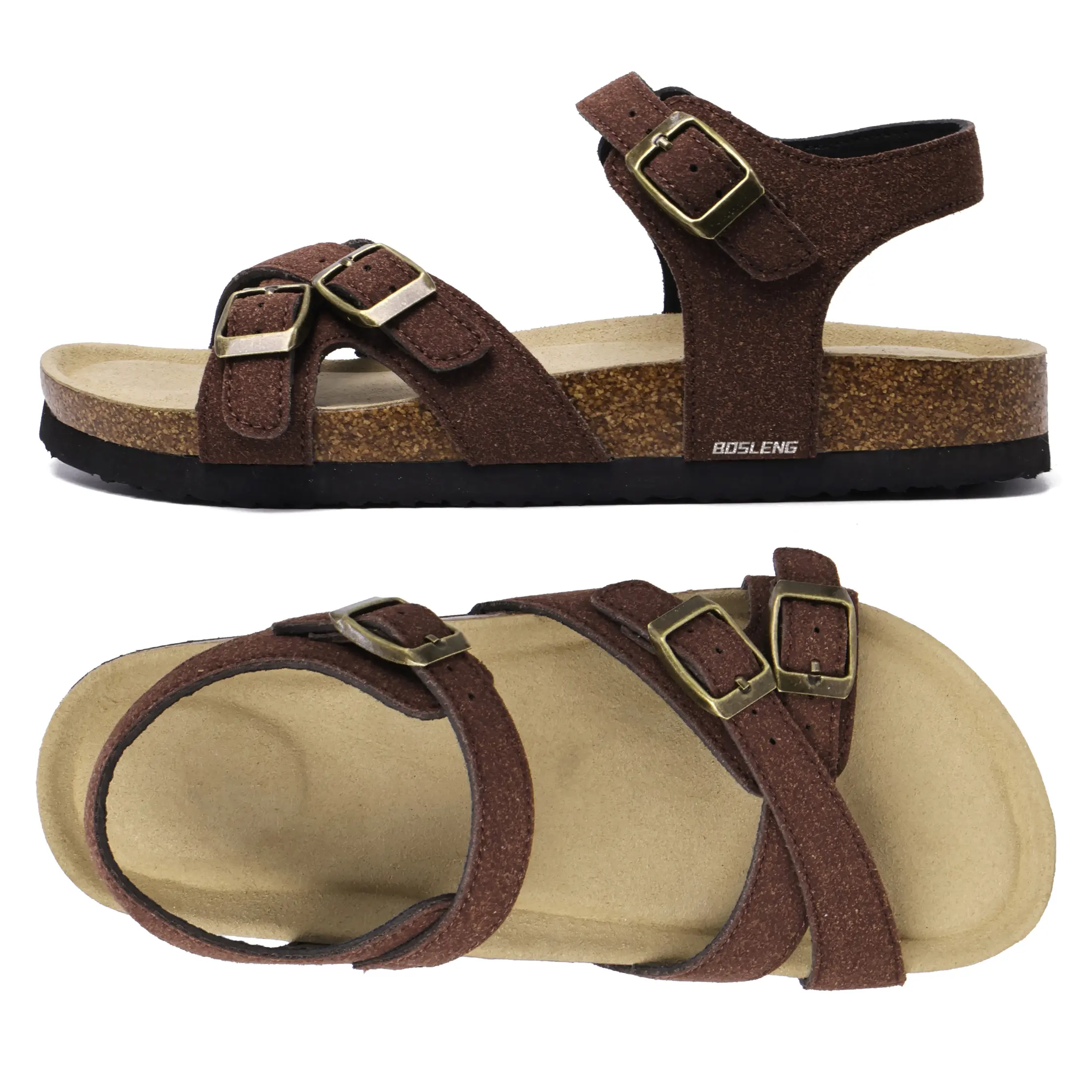 Women's Adjustable Multi-Strap Sandals Comfortable Cork Footbed Flat Sandals Springfresh Indoor Outdoor Shoes for Summer Beach & Casual Wear