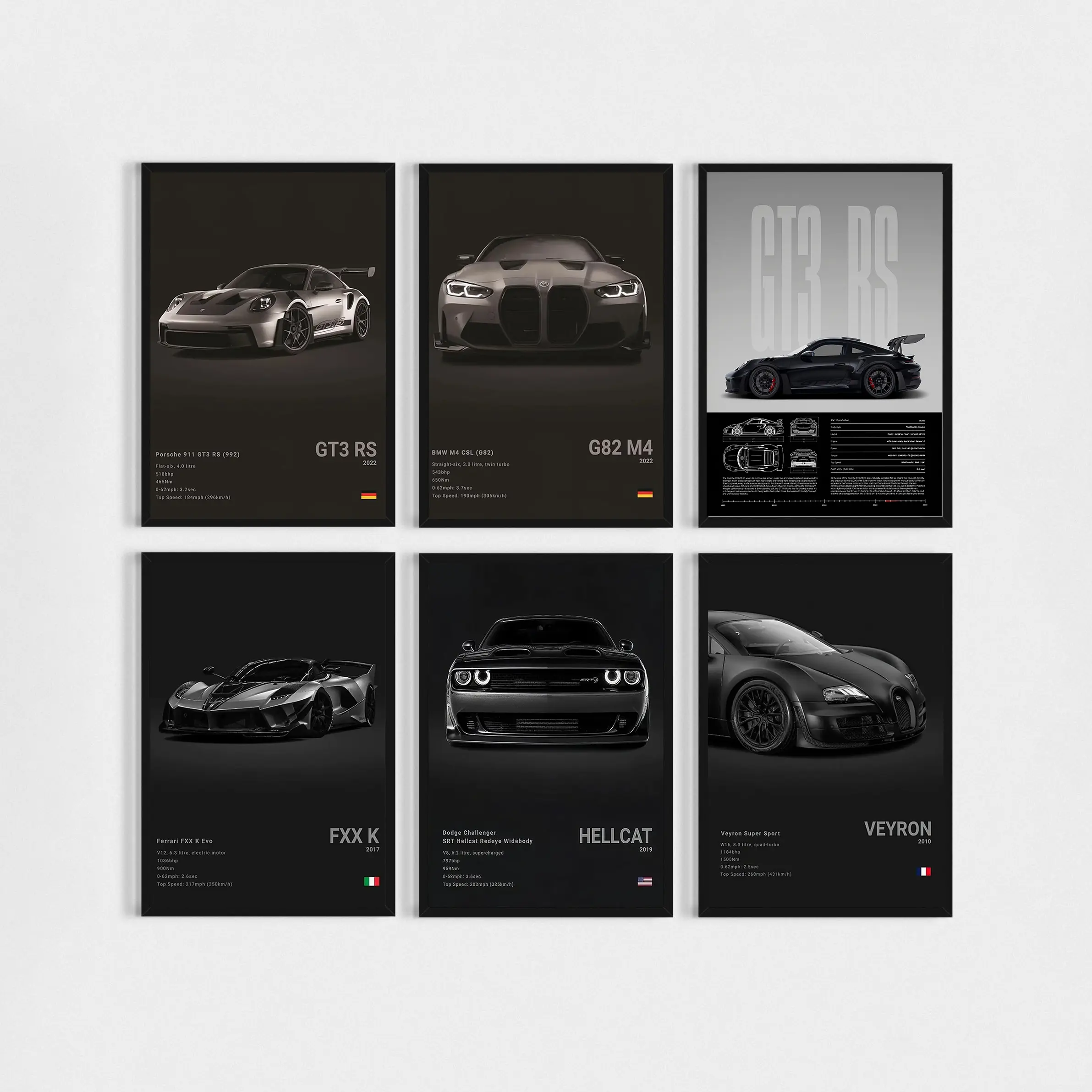 Car Poster Canvas Print, RS Hellcat Veyron FXX K GT3 M4 G82 , Car Art Wall Decor For Men Cave, Home, Living Room, Bedroom, Game Room