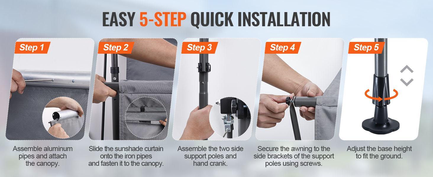 VEVOR Manual Retractable Awning, 78" Outdoor Retractable Patio Awning Sunshade Shelter, Adjustable Patio Door Window Awning Canopy with 39" Sun Shade Curtain for Backyard, Garden, Balcony