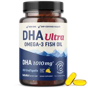 MAV Nutrition DHA Ultra 1,010MG Omega-3 Fish Oil for Brain & Cognitive Health 1,414MG Total Omega-3s High Strength Supplements 60 Ct.