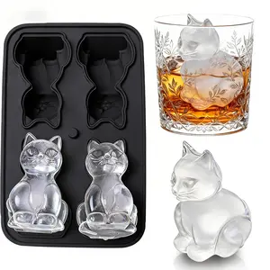 3D Cat Ice Cube Mold, Admaison Ice Cube Tray with Funnel with Funnel for Cocktails, Bourbon,Brandy, Whiskey Gifts for Men, Silicone Fun Shapes Black Cute (CAT)