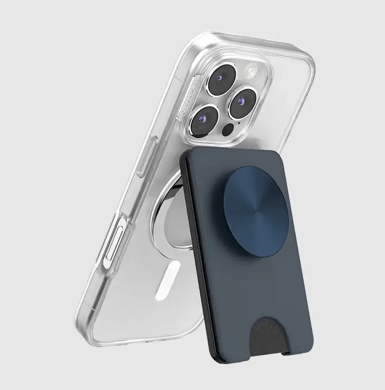PopSockets Navy MagSafe Kick-Out PopWallet+ & Stand, Portable Magsafe Grip, Smartphone-Cellphone Mount, Mobile Phone Accessories
