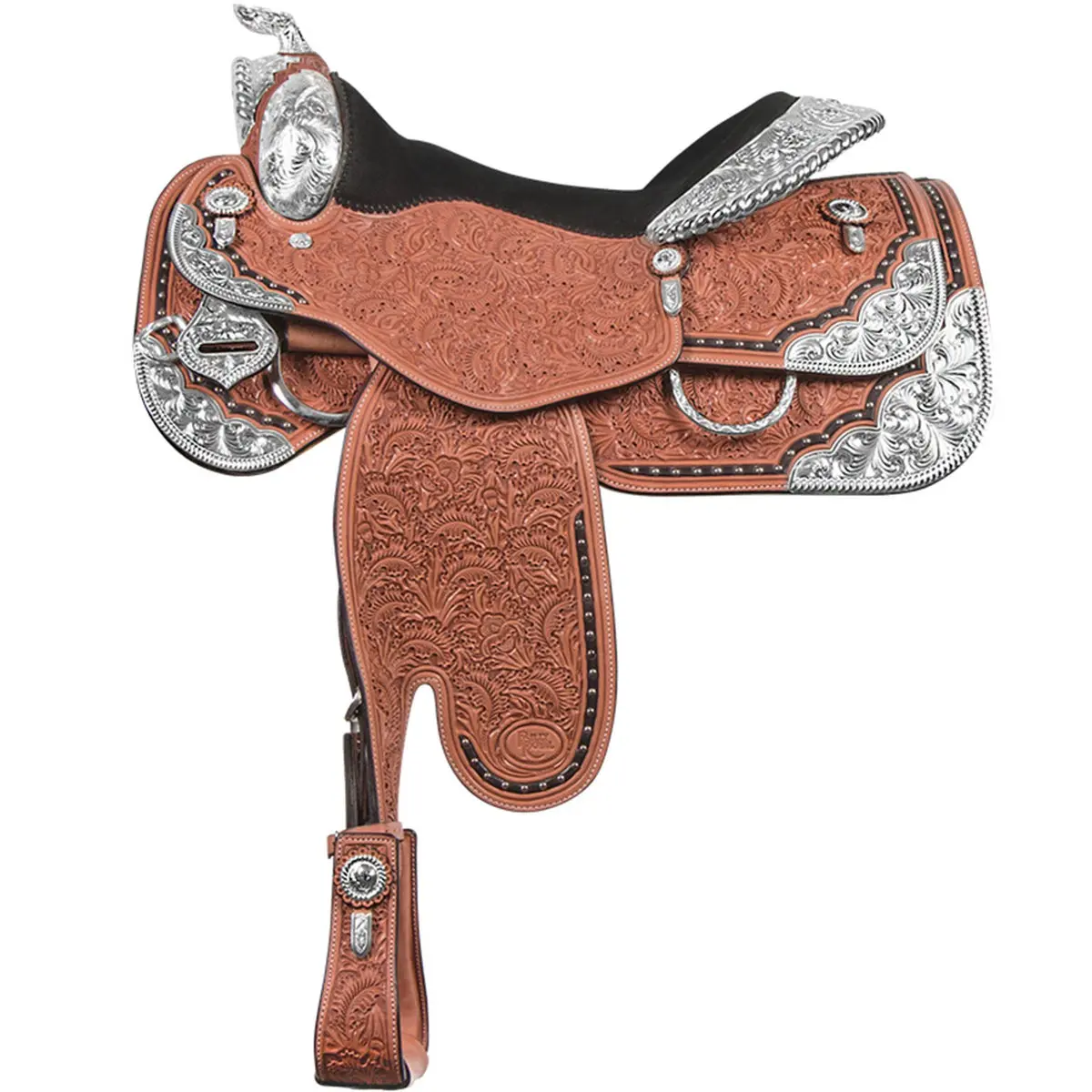 Buckeye Classic Western Show Saddle, Handmade Light Oil Leather with Entz Tooling, Full Swivel Cantle & Easy Change Fender Adjustment, Attached Stirrup Hobbles, Custom Tree, Balanced Seat, Entz Pattern, Hand Tooling, Oversized Corner, Entz Tooling Art