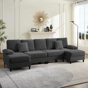 [3 or 2 Packages Shipped] [sectional sofa couch] ZAFLY-Home U-shaped Modular Sectional Sofa, Compressed Corduroy Fabric, Modern Style Living Room Sofa Bed, Space-Saving Recliner Design - Convertible Corduroy Sectional Sofa