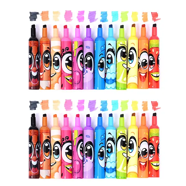 Scentos Fruit Scented Chisel Tip Color Marker Set - 1 Count (Pack of 12), Assorted Washable Ink Bold Pens, Coloring Supplies for 6-8 Years Kids, School Projects, Signs, Playful Faces Arts & Crafts