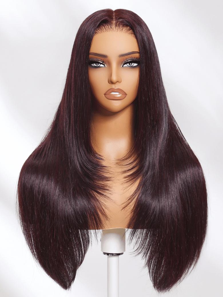 UNice Glueless Black Cherry Layered Straight Wig with Drawstring Pre-cut 7x5/13x4 HD Lace Frontal Human Hair Wigs with Invisible Knots Beginners Friendly #SpringStatements