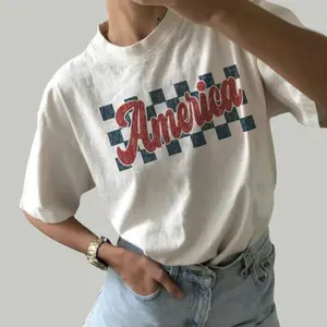 Comfort Colors Retro Checkered America Shirt, Vintage America Shirt For Women, 4th Of July Tee , Checkered America Tee , Patriotic USA T-Shirt Cotton Fabric