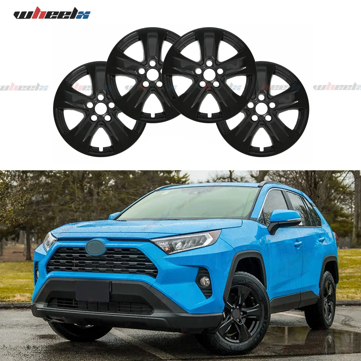 2019-2025 Toyota RAV4 XLE - 4-Piece Black 17-Inch Honeycomb Pattern Wheel Covers, Premium Rim Set & Wheel Center Hub Accessory , 17 Inch Rims Upgrade